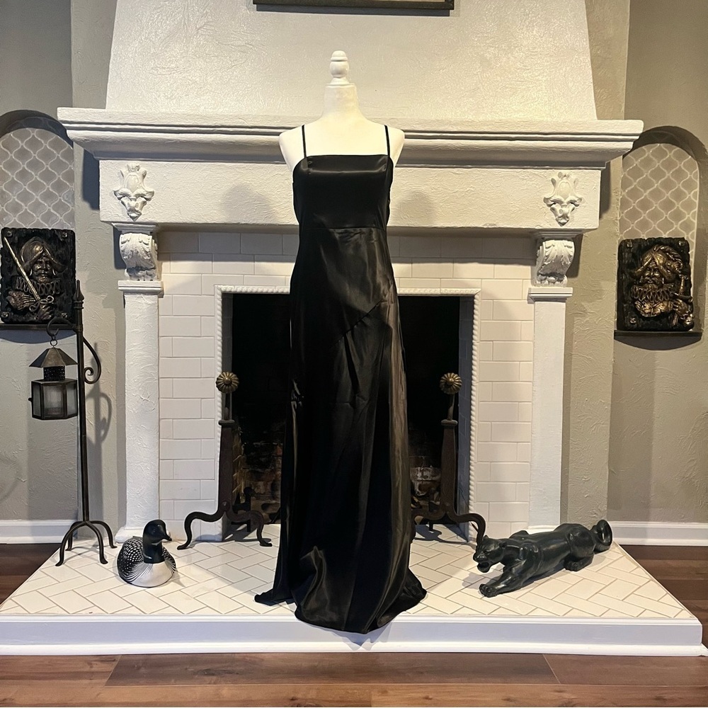 Lulus Black Satin Maxi Dress Old Money Quiet Luxury minimalist Womens Medium NWT
